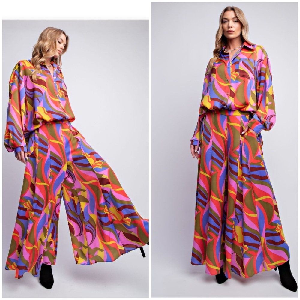 EASEL
Colorful Women's Blouse & Wide-Leg Set